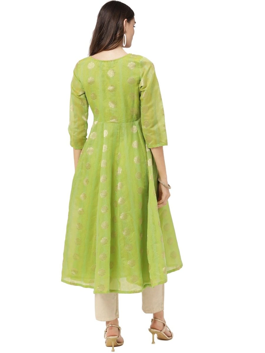 Ahalyaa Women Green Chanderi Jacquard Woven Dress | Swadesiicart