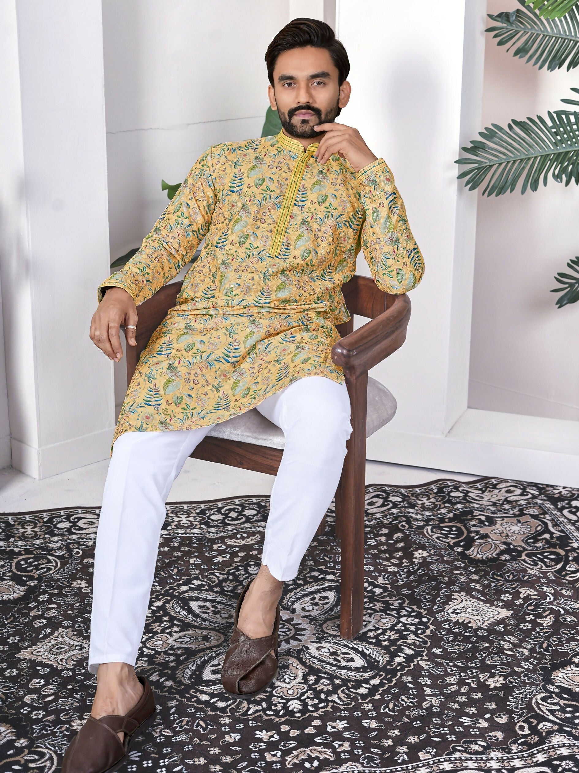Anaita Yellow Digital Printed Work Cotton Straight Kurta