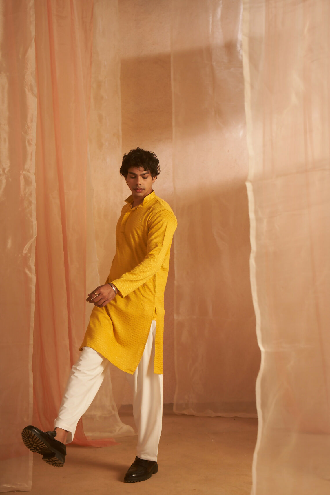 Mustard Viscose Chikankari Embroidery Work Men's Kurta Set - Mahotsav | Swadesiicart