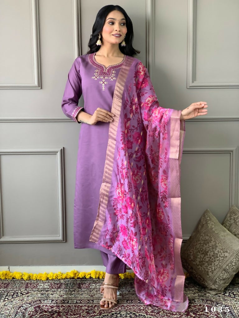Partywear Designer Purple Viscos Rayon Stitched Suit With Dupatta - Tanisha | Swadesiicart