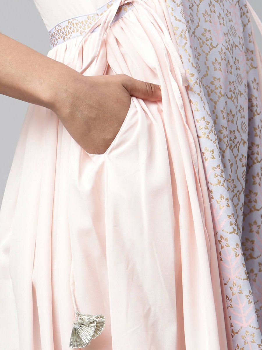 Ahalyaa Women Pink Crepe Khari Print Dress | Swadesiicart