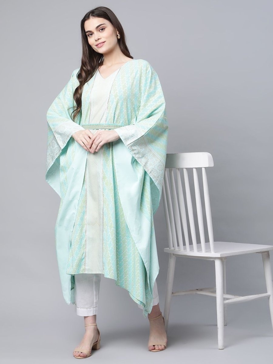Ahalyaa Women Sea Green Crepe Printed Kaftan Kurta | Swadesiicart