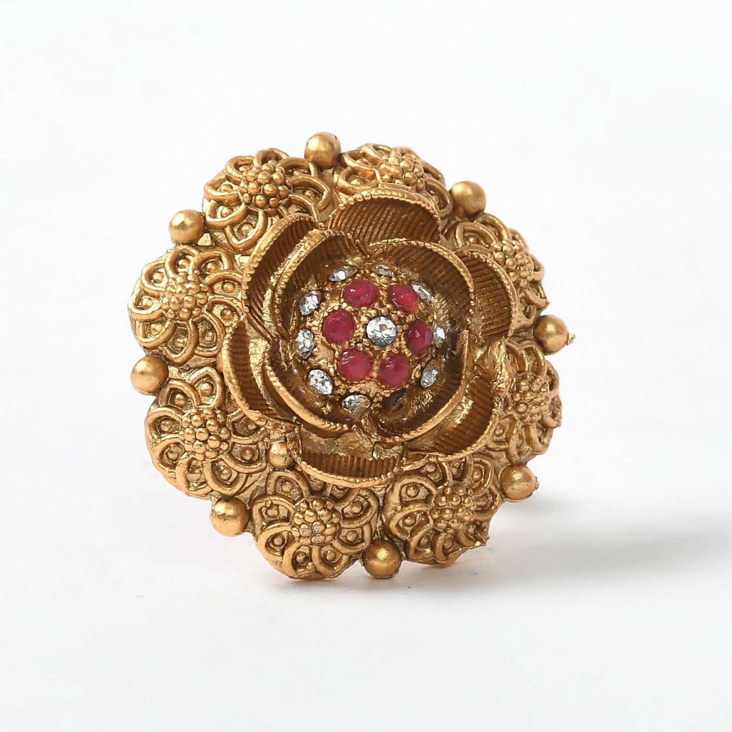 Mominos Fashion Joharkamal Gold-Polished Stone Studded Adjustable Finger Ring - Design 019 | Swadesiicart