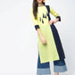 Aniyah Cotton Color Block Yellow Straight Kurta With Tassels (AN-103K) - Swadesiicart