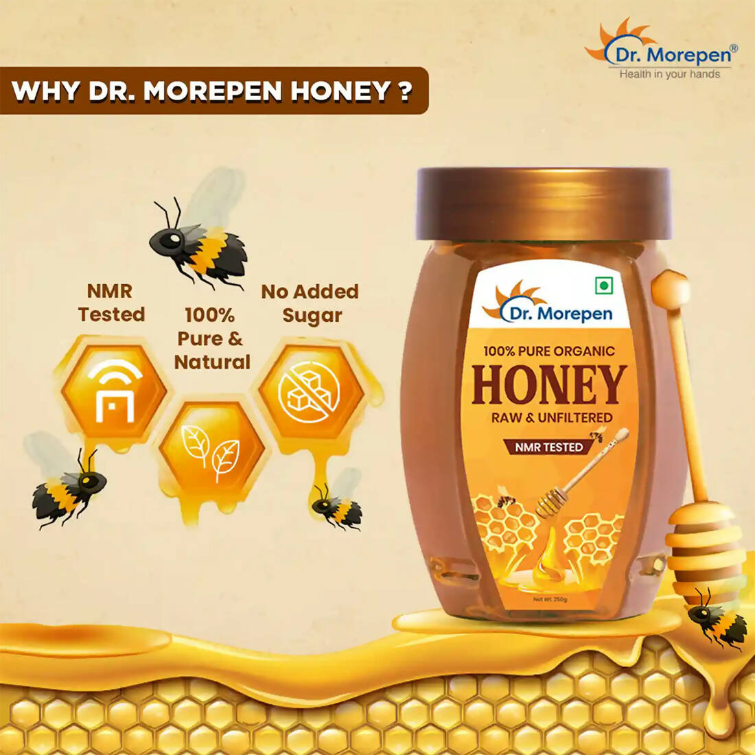 Dr. Morepen 100% Pure Organic Honey NMR Tested - Swadesiicart