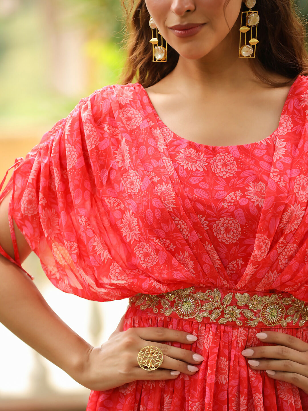 Janasya Pink Georgette Floral Gown | Swadesiicart
