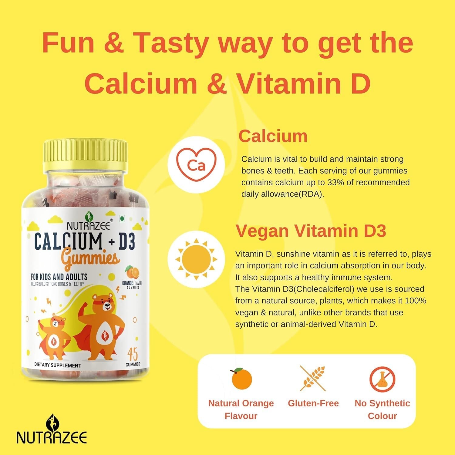 Nutrazee Calcium + D3 Gummies For Kids & Adults - Swadesiicart