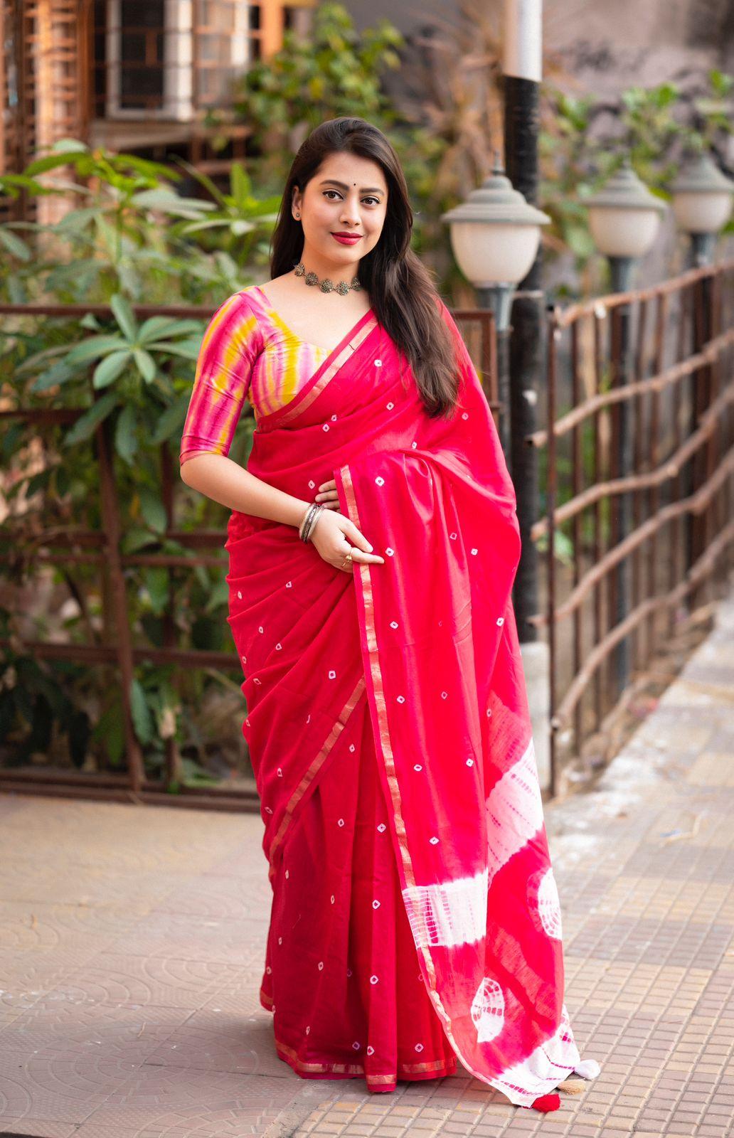 Rani Chanderi Cotton Block Print Saree with Unstitched Blouse - Hiral Fashion | Swadesiicart