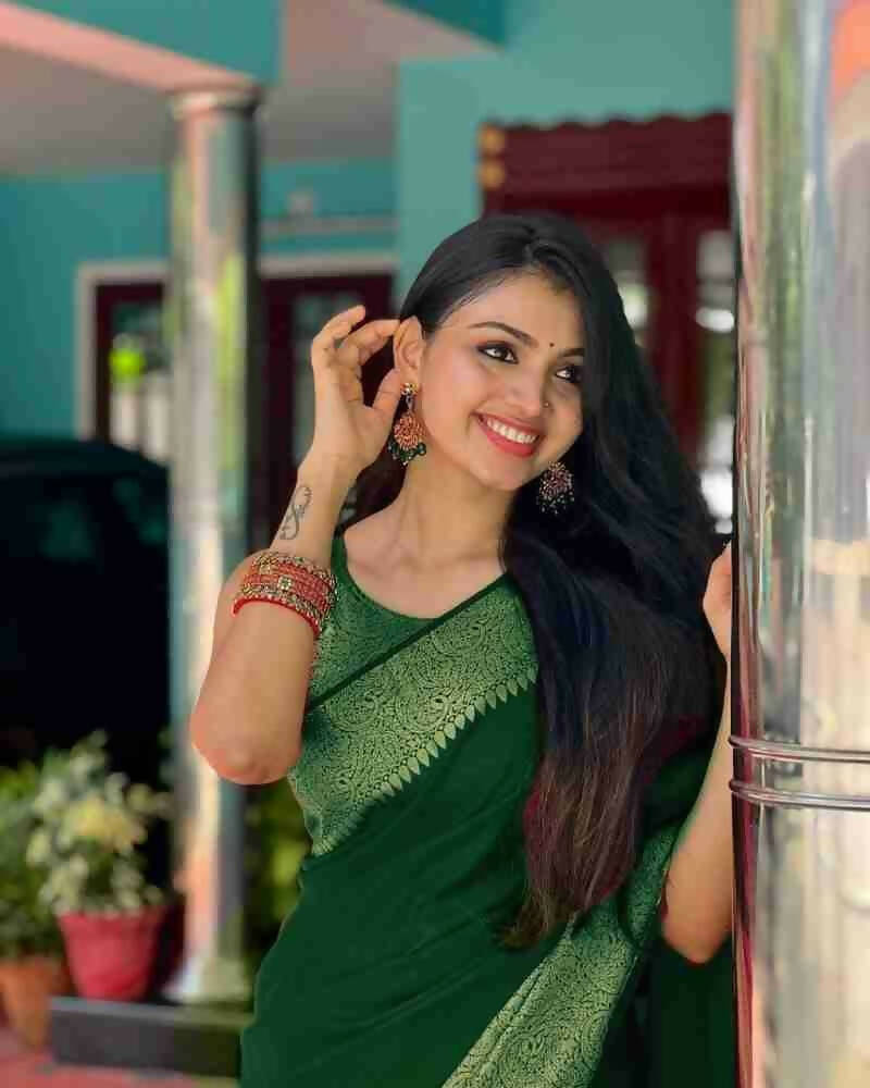 DEIANA'S Beautiful Designer Golden zari Soft Lichi Silk Saree - P Green - Swadesiicart