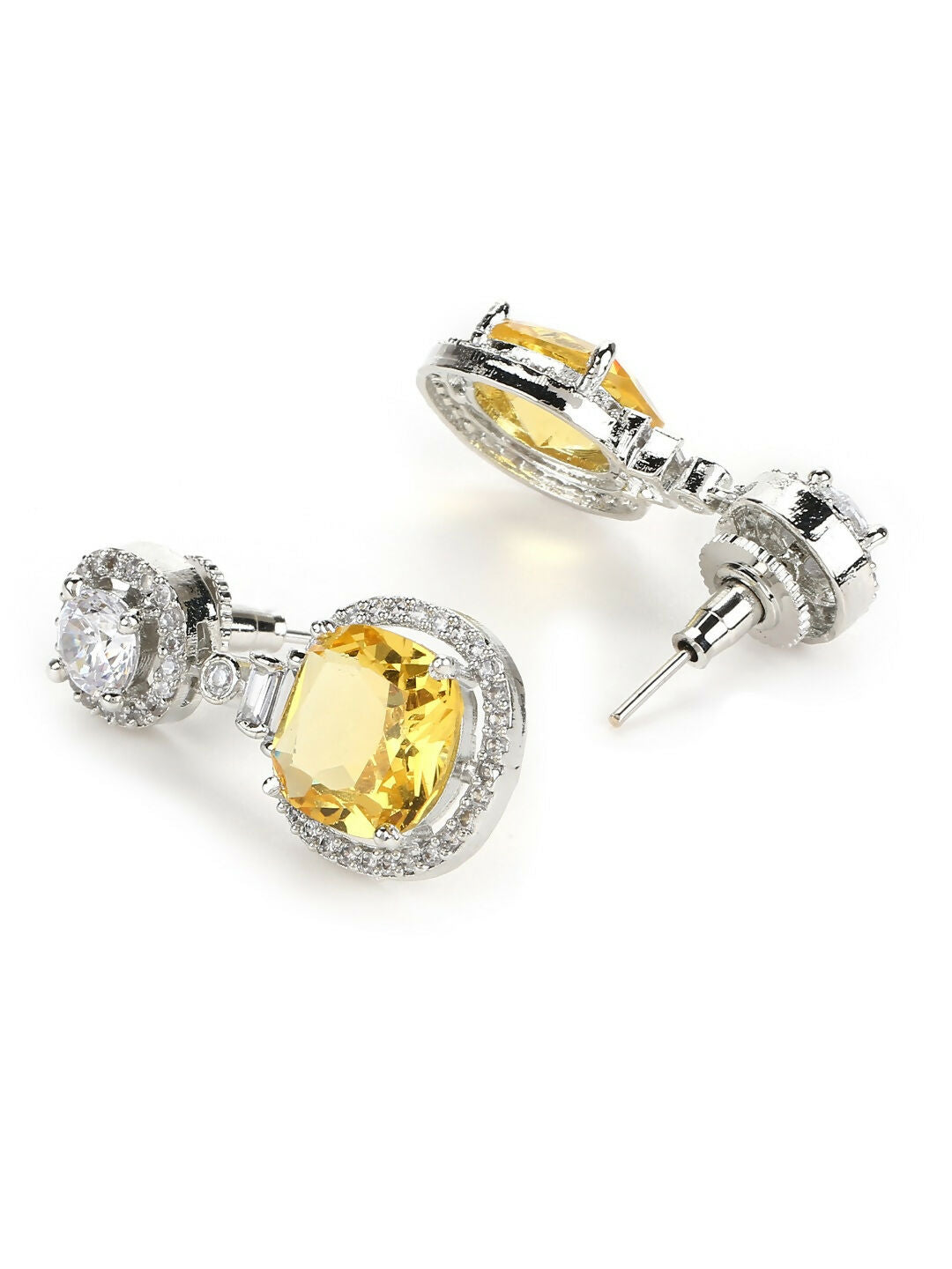 Yellow & Silver Stone Earrings- Ruby Raang | Swadesiicart