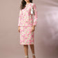 Myshka Women's Pink Printed Round Neck Party Top With Skirt Co-ord set - Swadesiicart