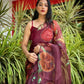 Vamsee Brijbala Maroon Organza Saree - Swadesiicart