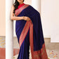 Joban Fashion Navy Blue Crepe Chiffon Pure Handloom Banarasi Silk Saree | Swadesiicart