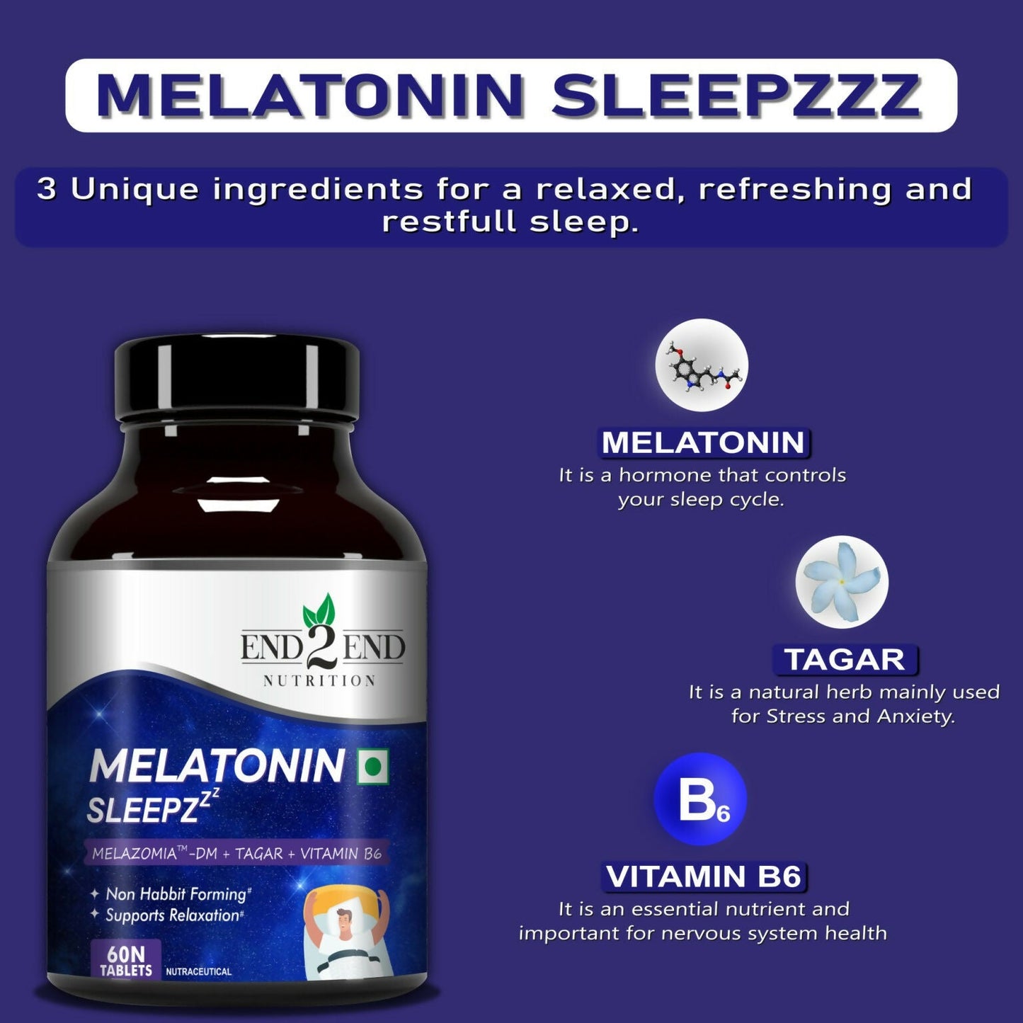 End2End Nutrition Melatonin Sleepzzz Tablets - Swadesiicart