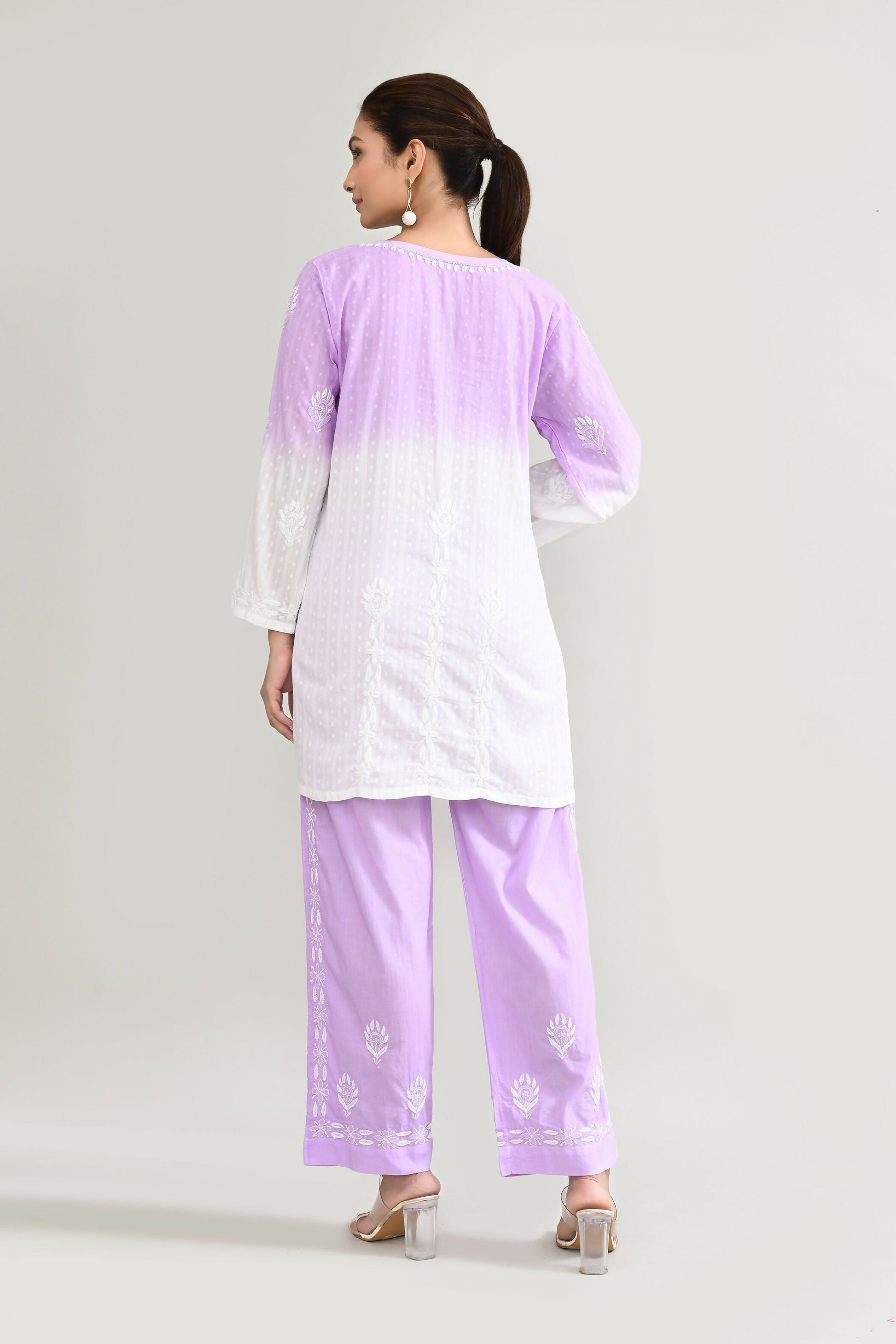 Joban Fashion Womens Cotton ChikanKari Purple Cord set - Swadesiicart