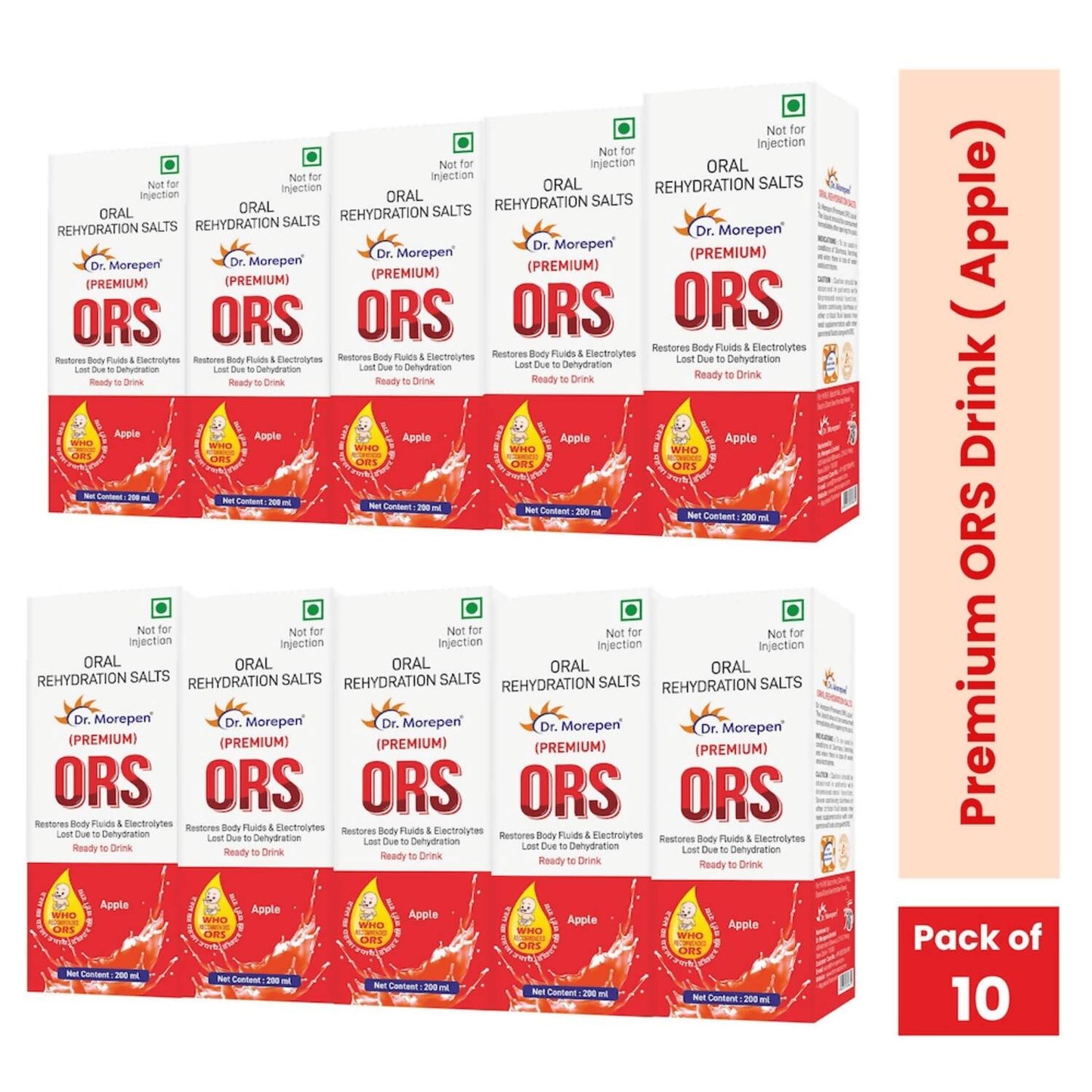 Dr. Morepen Premium ORS Drink With Electrolytes for Instant Hydration Apple Flavour | Swadesiicart