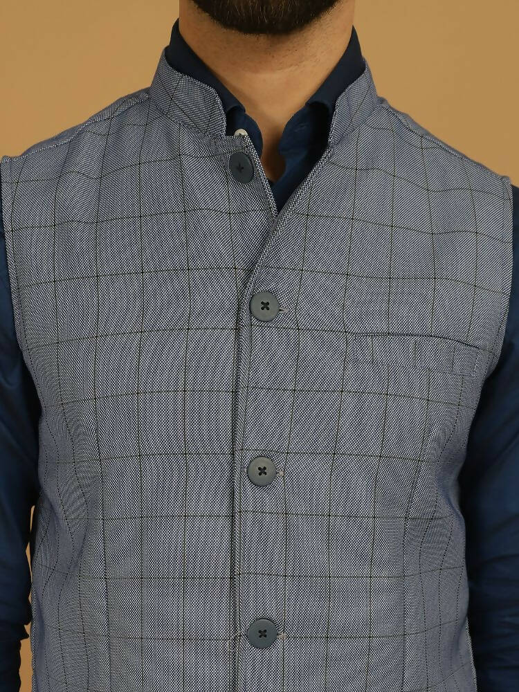 Even Apparels Nehru Jacket With Welt Pockets - Blue | Swadesiicart