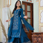 Kaajh Women's Navy Blue Embroidered Silk Kurta Sharara Set With Kota Doria Dupatta | Swadesiicart