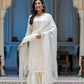 Kaajh Women's Off White EmbroideOff White Silk Kurta Sharara Set With Kota Doria Dupatta | Swadesiicart