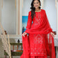 Kaajh Women's Red Embroidered Silk Kurta Sharara Set With Kota Doria Dupatta | Swadesiicart