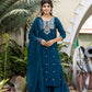 Kaajh Women's Blue Modal Silk Embroidered Kurta Sharara Set With Dupatta | Swadesiicart
