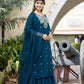 Kaajh Women's Blue Modal Silk Embroidered Kurta Sharara Set With Dupatta | Swadesiicart
