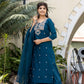 Kaajh Women's Blue Modal Silk Embroidered Kurta Sharara Set With Dupatta | Swadesiicart