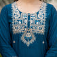 Kaajh Women's Blue Modal Silk Embroidered Kurta Sharara Set With Dupatta | Swadesiicart