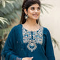 Kaajh Women's Blue Modal Silk Embroidered Kurta Sharara Set With Dupatta | Swadesiicart