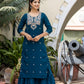 Kaajh Women's Blue Modal Silk Embroidered Kurta Sharara Set With Dupatta | Swadesiicart