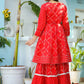 Kaajh Woman's Red Bandhej Cotton Paplum Kurta Sharara With Dupatta | Swadesiicart