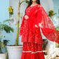 Kaajh Woman's Red Bandhej Cotton Paplum Kurta Sharara With Dupatta | Swadesiicart