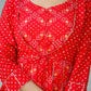 Kaajh Woman's Red Bandhej Cotton Paplum Kurta Sharara With Dupatta | Swadesiicart
