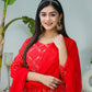 Kaajh Woman's Red Bandhej Cotton Paplum Kurta Sharara With Dupatta | Swadesiicart