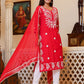 Kaajh Women's Red Lucknow Chikankari Kurta Set With Pant and Dupatta | Swadesiicart