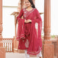 Kaajh Women's Wine Red Lucknow Chikankari Cotton Kurta Set With Dupatta | Swadesiicart