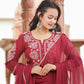 Kaajh Women's Wine Red Lucknow Chikankari Cotton Kurta Set With Dupatta | Swadesiicart
