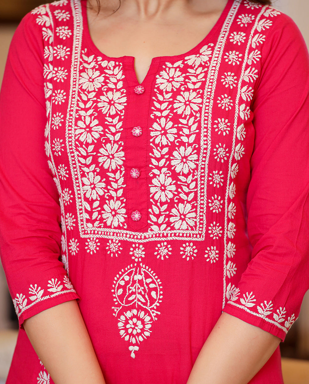 Kaajh Women's Pink Hand Embroidered Lucknow Chikankari Kurta Set With Dupatta | Swadesiicart