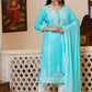 Kaajh Women's Turquoise Hand Embroidered Lucknow Chikankari Kurta Set With Dupatta | Swadesiicart