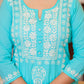Kaajh Women's Turquoise Hand Embroidered Lucknow Chikankari Kurta Set With Dupatta | Swadesiicart