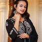 Kaajh Women's Black Lucknow Chikankari Kurta Pant Set With Dupatta | Swadesiicart