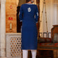 Kaajh Women's Navy Blue Lucknow Chikankari Kurta Pant Set With Dupatta | Swadesiicart
