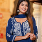 Kaajh Women's Navy Blue Lucknow Chikankari Kurta Pant Set With Dupatta | Swadesiicart