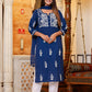 Kaajh Women's Navy Blue Lucknow Chikankari Kurta Pant Set With Dupatta | Swadesiicart