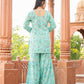 Kaajh Women's Green Floral Printed Kurta With Sharara | Swadesiicart