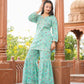 Kaajh Women's Green Floral Printed Kurta With Sharara | Swadesiicart