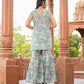 Kaajh Women's Turquoise Floral Printed Kurta With Sharara | Swadesiicart