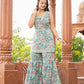 Kaajh Women's Turquoise Floral Printed Kurta With Sharara | Swadesiicart