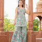 Kaajh Women's Turquoise Floral Printed Kurta With Sharara | Swadesiicart
