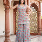 Kaajh Women's Sky Blue Floral Printed Kurta With Sharara | Swadesiicart
